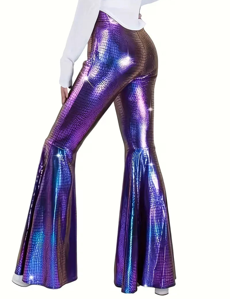 Wijdere broek met holografische afwerking