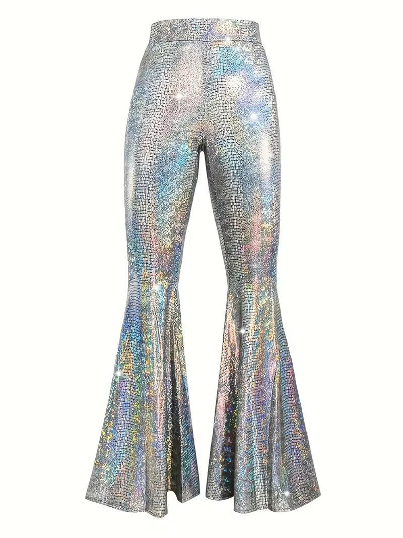 Wijdere broek met holografische afwerking