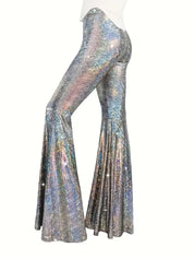 Wijdere broek met holografische afwerking