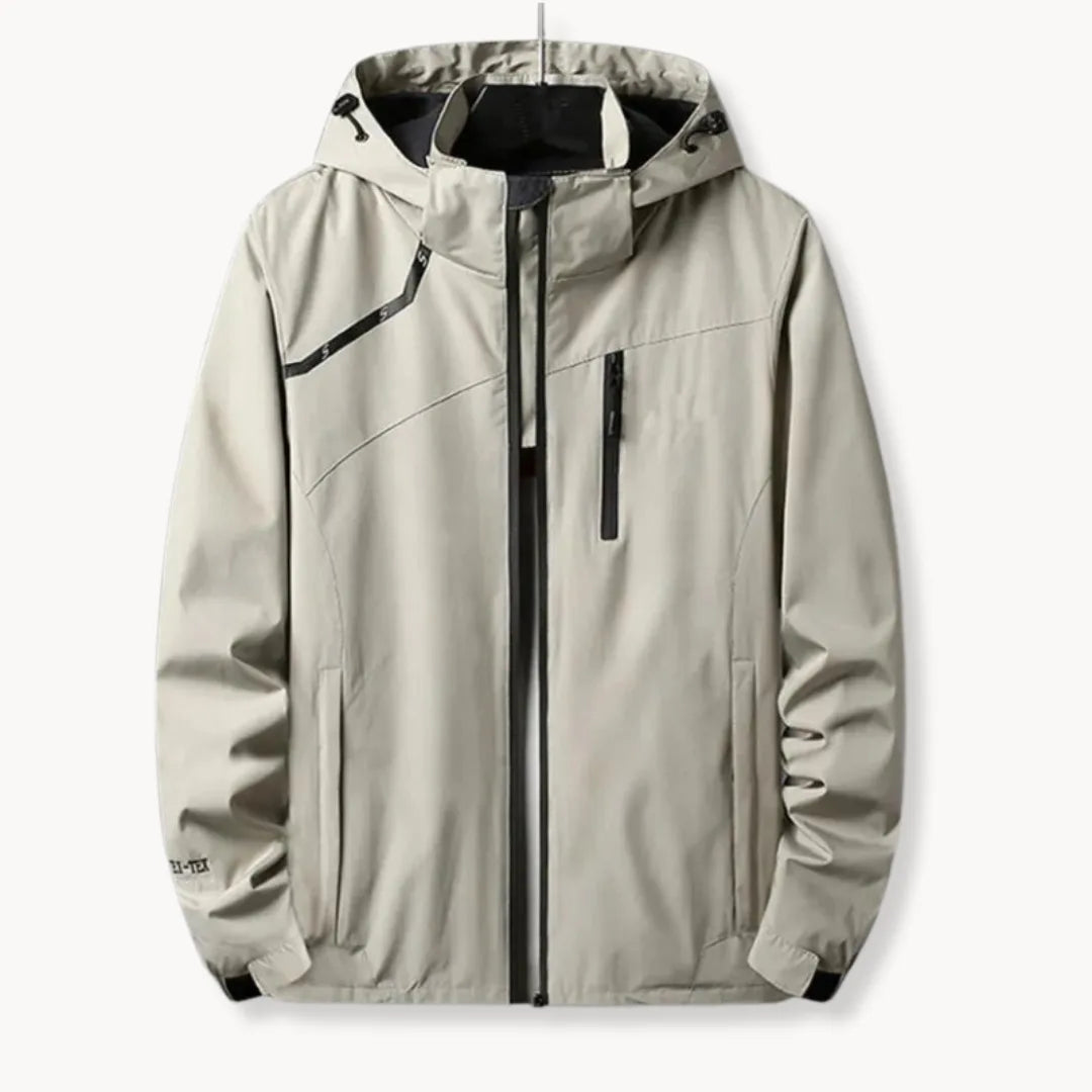 Windbreaker jas met capuchon en borstzak met rits