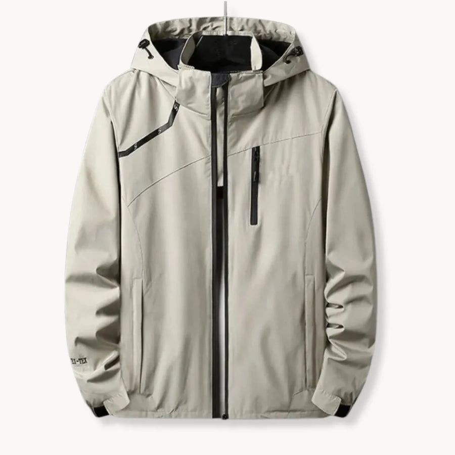Windbreaker jas met capuchon en borstzak met rits