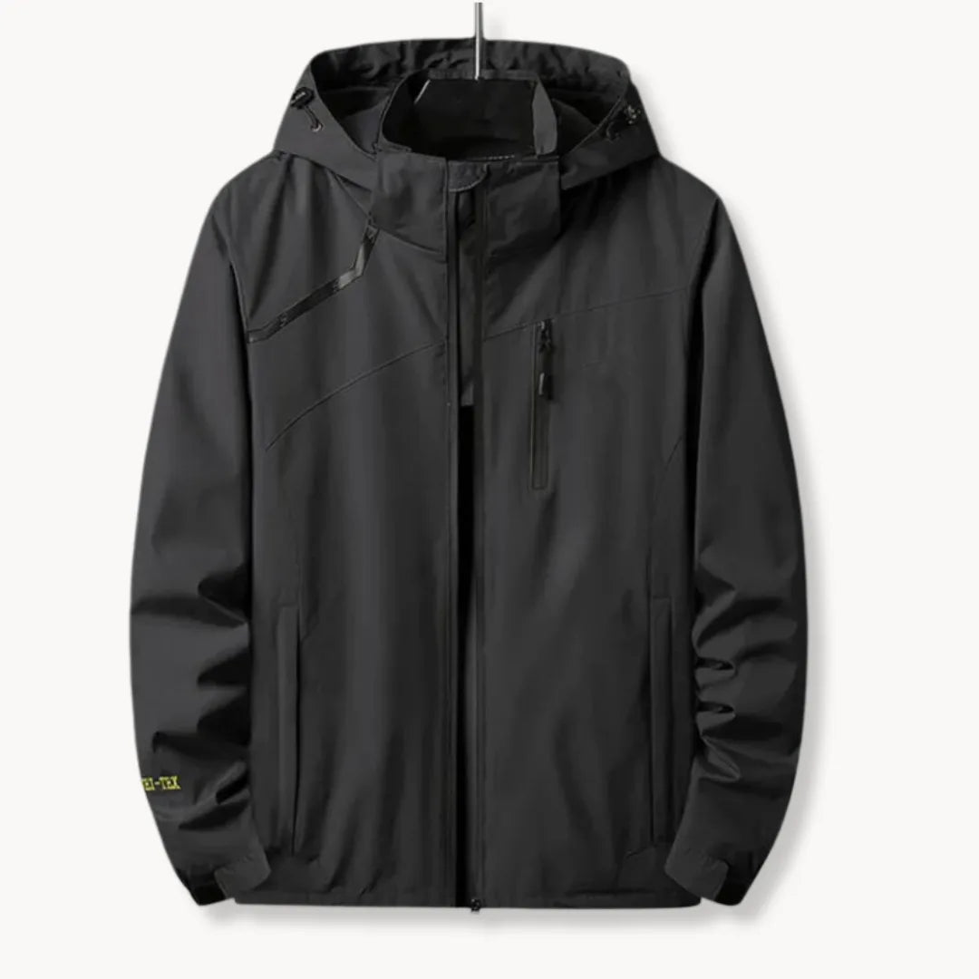 Windbreaker jas met capuchon en borstzak met rits