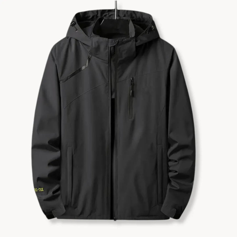 Windbreaker jas met capuchon en borstzak met rits