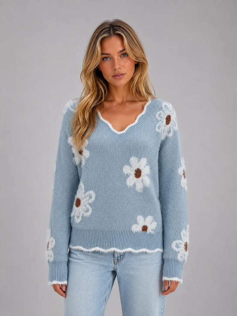 Jumper met V-hals en bloemenpatroon