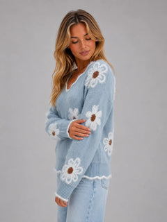 Jumper met V-hals en bloemenpatroon