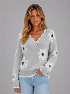 Jumper met V-hals en bloemenpatroon