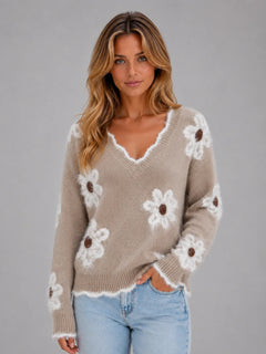 Jumper met V-hals en bloemenpatroon