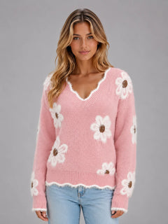 Jumper met V-hals en bloemenpatroon