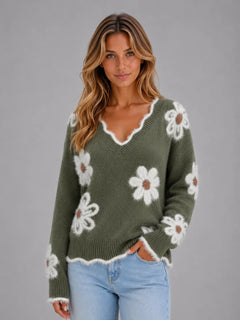 Jumper met V-hals en bloemenpatroon