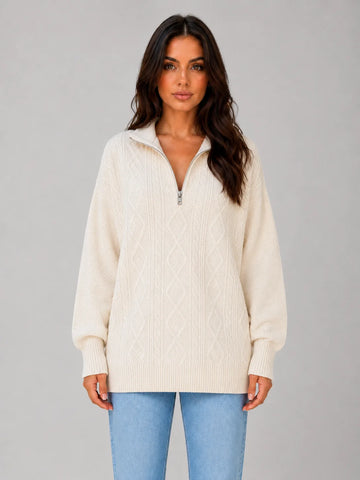 Sweater met kabelstructuur en halve rits