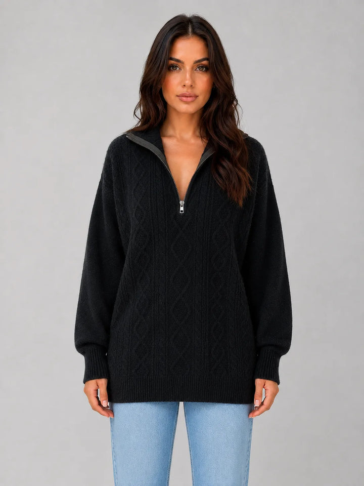 Sweater met kabelstructuur en halve rits