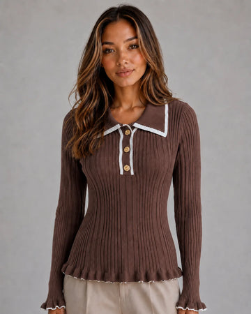 Ribgebreide jumper met V-hals