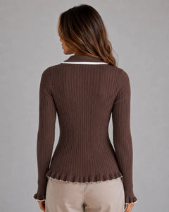 Ribgebreide jumper met V-hals