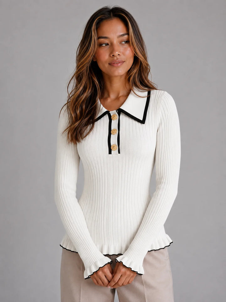Ribgebreide jumper met V-hals