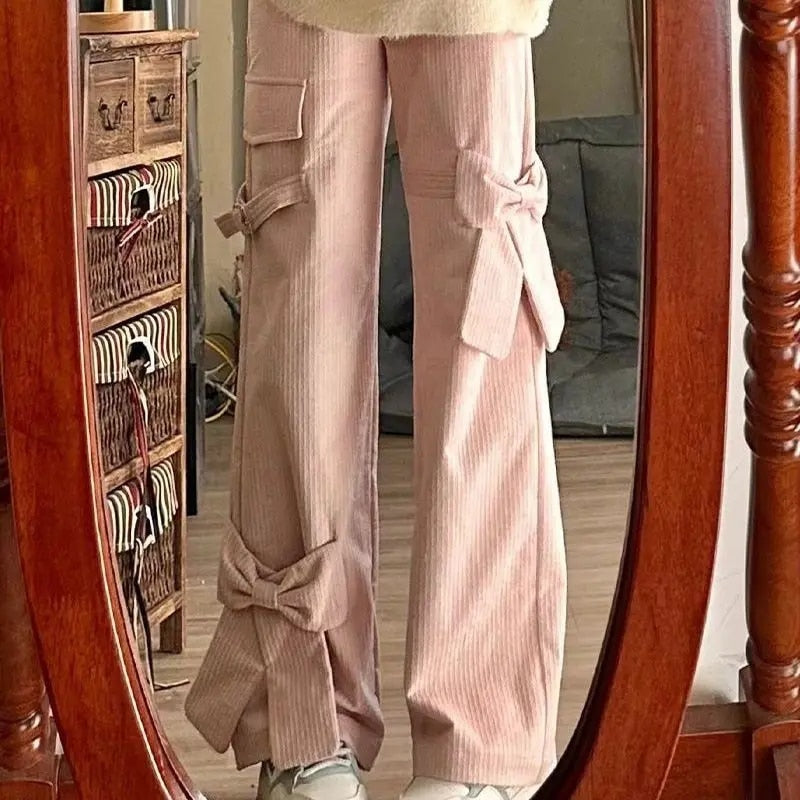 Birgit - Vintage corduroy broek met strik en hoge taille