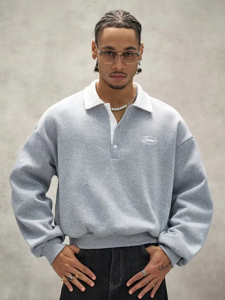 Oversized sweatshirt met polo kraag