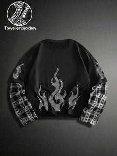 T-shirt met plaid patchwork mouwen