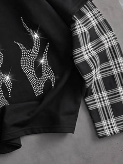 T-shirt met plaid patchwork mouwen