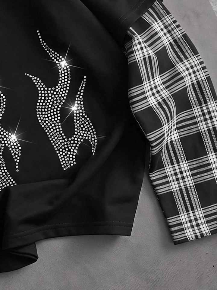 T-shirt met plaid patchwork mouwen