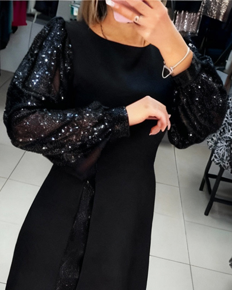Elegancka Boże Narodzenie Sukienka z Bufiastymi Rękawami i Brokatem
