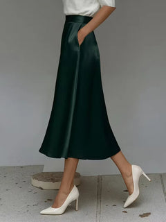 Satijnen rok met hoge taille