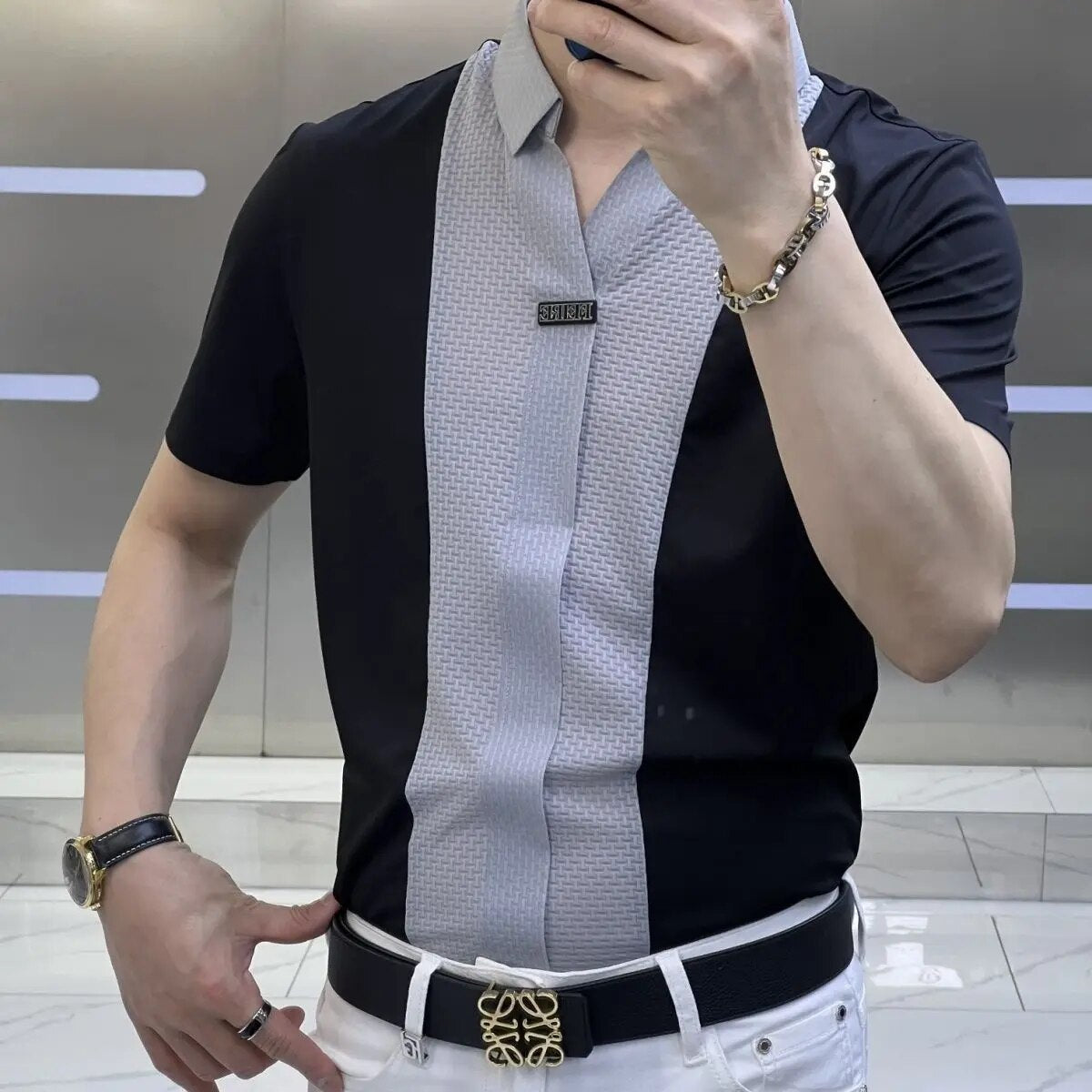 Adam | Polo-hals Zakelijk Casual Shirt in de kleur Grijs voor heren in Formal stijl ideaal voor de zomer.