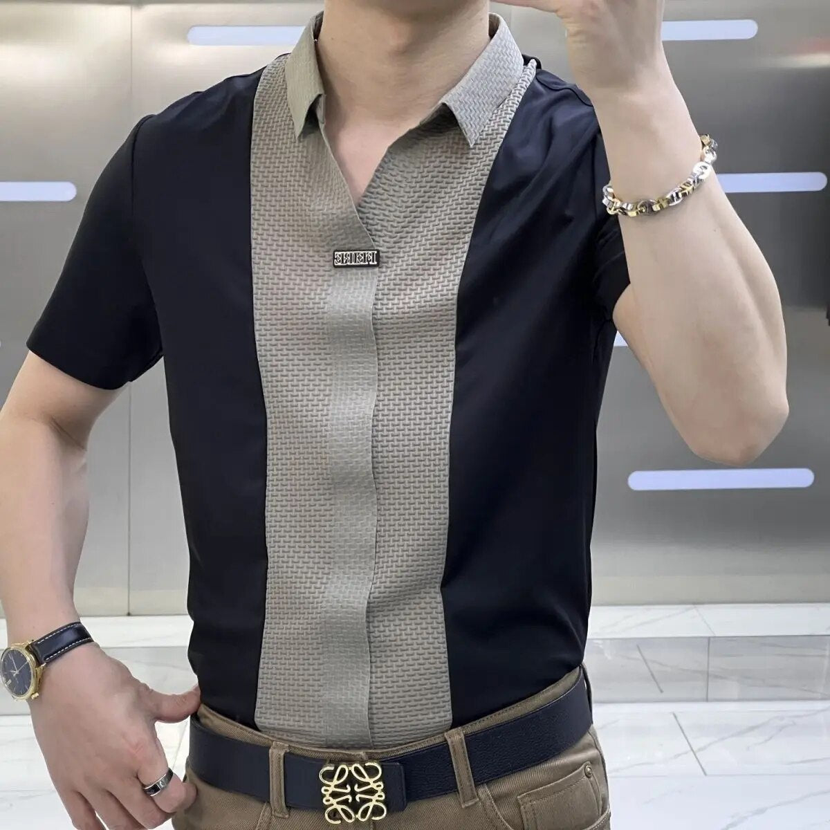 Adam | Polo-hals Zakelijk Casual Shirt in de kleur Khaki voor heren in Formal stijl ideaal voor de zomer.