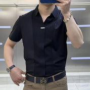 Adam | Polo-hals Zakelijk Casual Shirt in de kleur Zwart voor heren in Formal stijl ideaal voor de zomer.