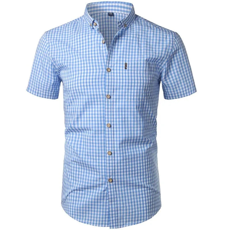 Korte mouw overhemd met blauw checkered patroon