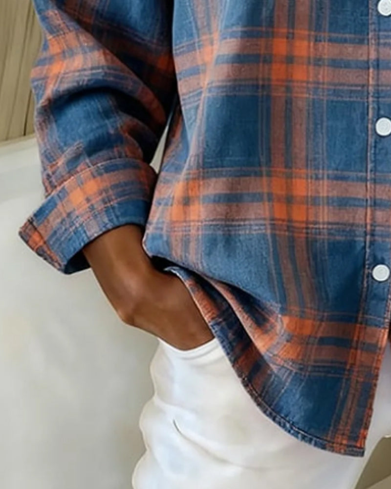 Checked Shirt with Collar & Long Sleeves