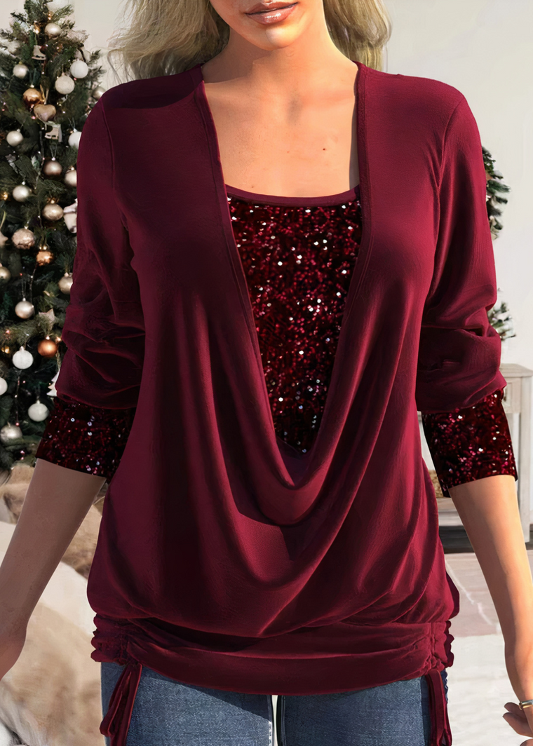 Alicia | Schitterende Blouse met Pailletten in de kleur Rood voor dames in Party stijl ideaal voor de herfst.