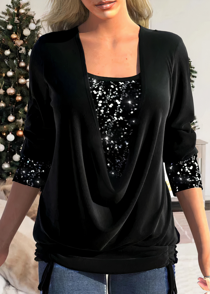 Alicia | Schitterende Blouse met Pailletten in de kleur Zwart voor dames in Party stijl ideaal voor de herfst.