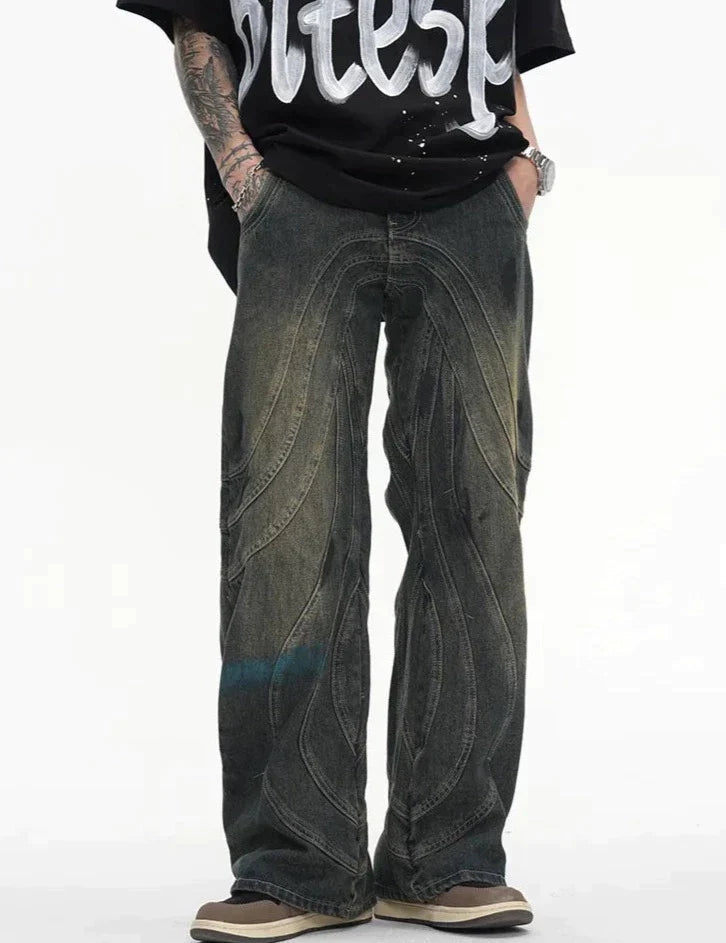 Amerigo | Heren vintage baggy straatjeans met golvende lijnen in de kleur Grijs voor heren in Streetwear stijl ideaal voor de herfst.