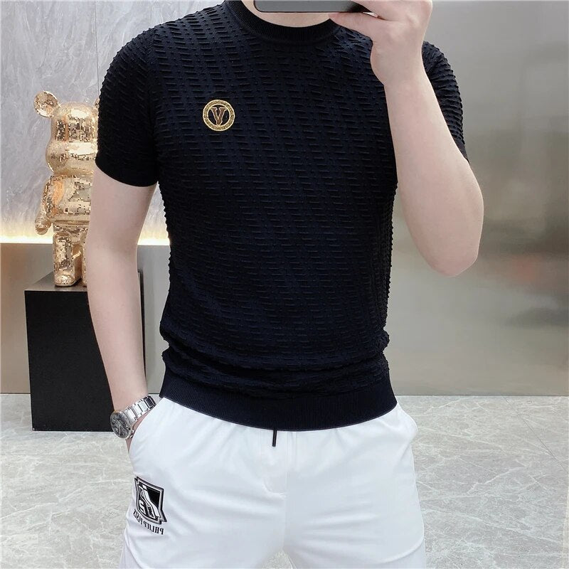 Amir | Slim fit t-shirt met ronde hals in de kleur Zwart voor heren in Formal stijl ideaal voor de zomer.