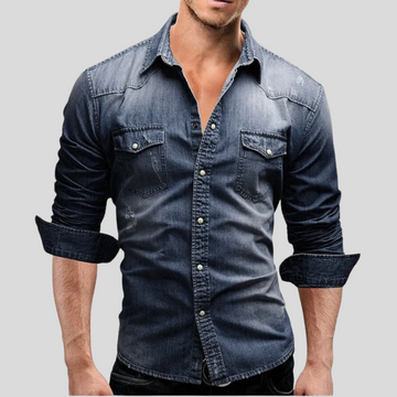 Angelo | Moderne denim herenoverhemd in de kleur Lichtblauw voor heren in Heritage stijl geschikt voor alle seizoenen.