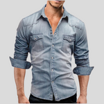 Angelo | Moderne denim herenoverhemd in de kleur Lichtblauw voor heren in Heritage stijl geschikt voor alle seizoenen.