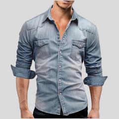 Angelo | Moderne denim herenoverhemd in de kleur Lichtblauw voor heren in Heritage stijl geschikt voor alle seizoenen.