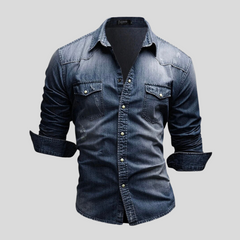 Angelo | Moderne denim herenoverhemd in de kleur Donkerblauw voor heren in Heritage stijl geschikt voor alle seizoenen.