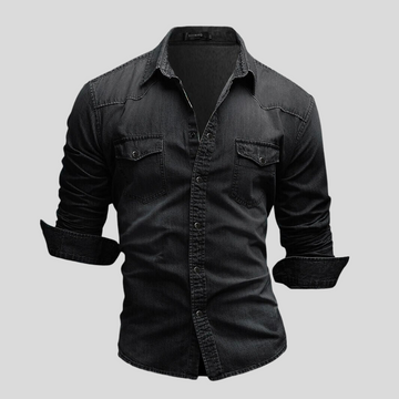 Angelo | Moderne denim herenoverhemd in de kleur Donkergrijs voor heren in Heritage stijl geschikt voor alle seizoenen.