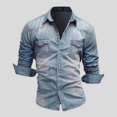 Angelo | Moderne denim herenoverhemd in de kleur Lichtblauw voor heren in Heritage stijl geschikt voor alle seizoenen.