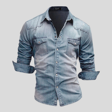 Angelo | Moderne denim herenoverhemd in de kleur Lichtblauw voor heren in Heritage stijl geschikt voor alle seizoenen.