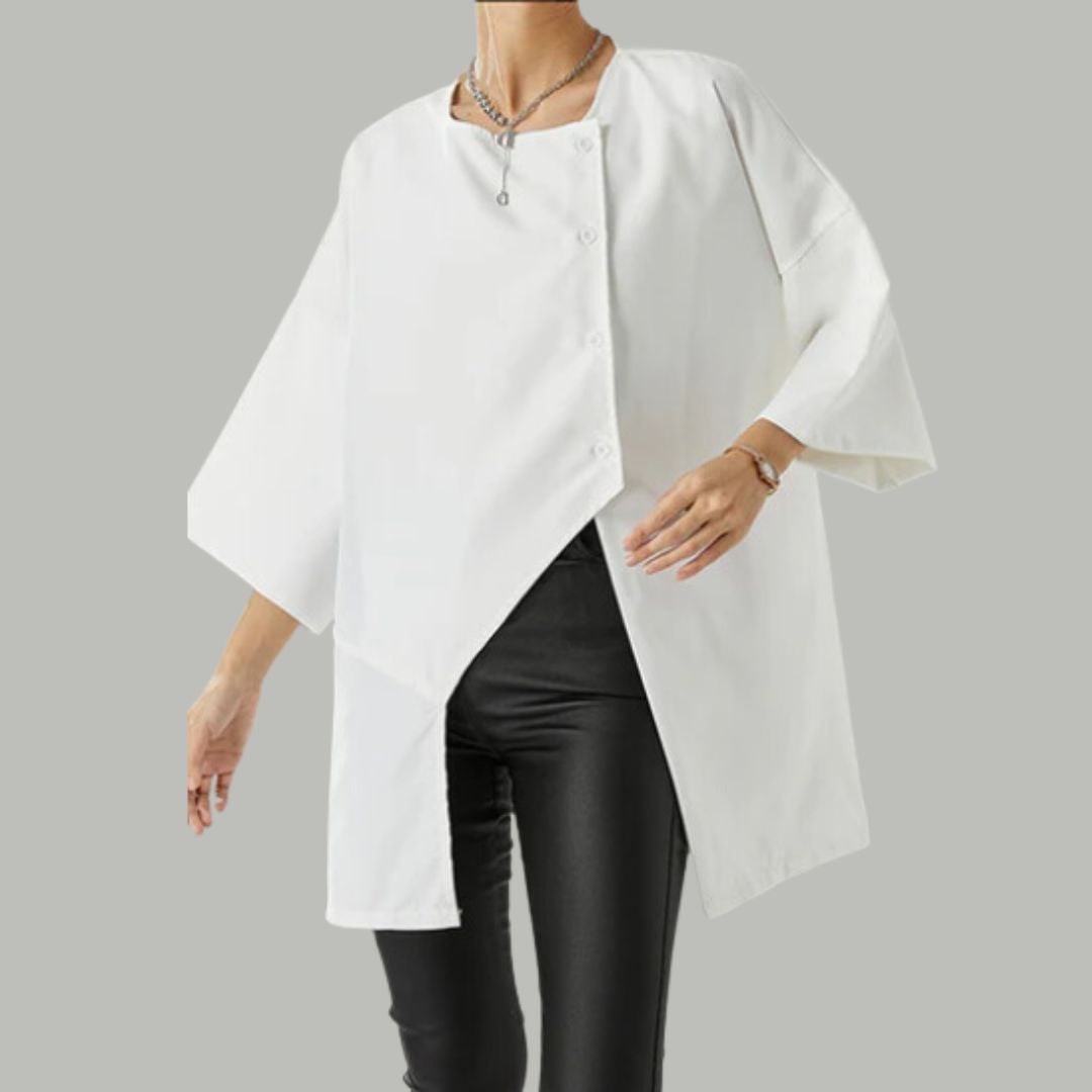 Annabel | Asymmetrische blouse in de kleur Wit voor dames in Formal stijl ideaal voor de herfst.