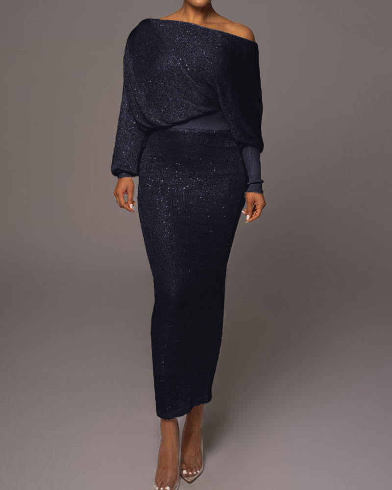 Anouk | Elegante off-shoulder avondjurk in de kleur Blauw voor dames in Party stijl ideaal voor de herfst.