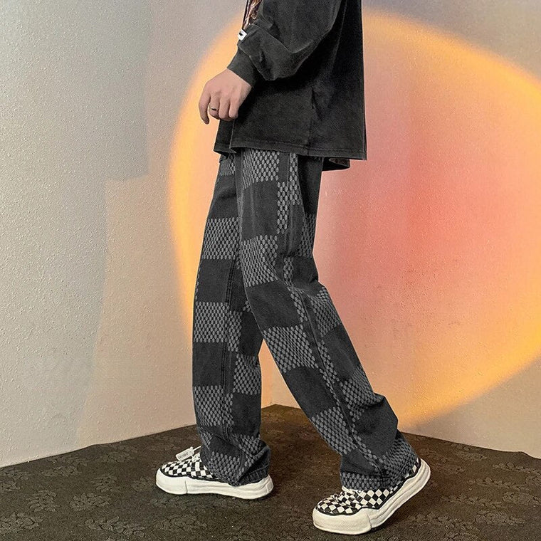 Arjen | Geruite Baggy Denim Broek voor Mannen in de kleur Zwart voor heren in Heritage stijl geschikt voor alle seizoenen.