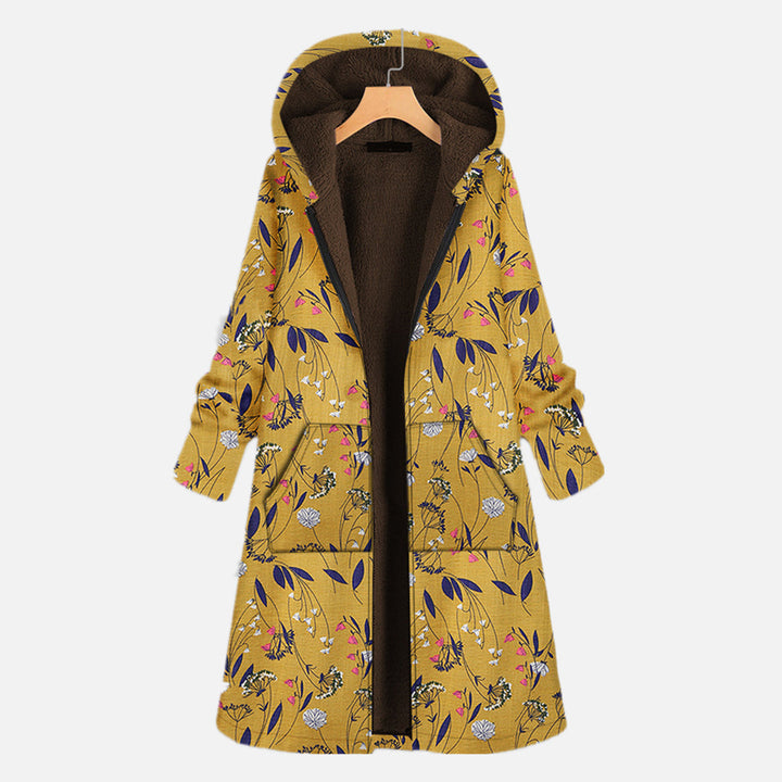 ASIYA | Lange damesjas met capuchon in de kleur Geel voor dames in stijl ideaal voor de herfst.