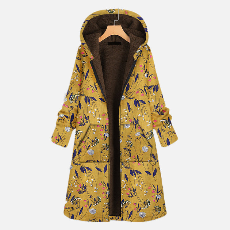 ASIYA | Lange damesjas met capuchon in de kleur Geel voor dames in stijl ideaal voor de herfst.