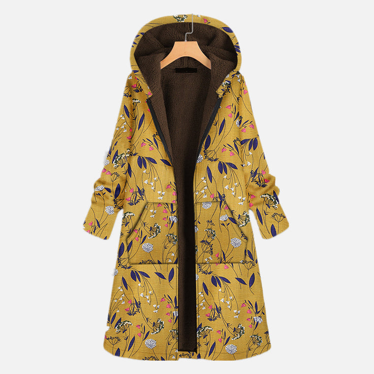 ASIYA | Lange damesjas met capuchon in de kleur Geel voor dames in stijl ideaal voor de herfst.