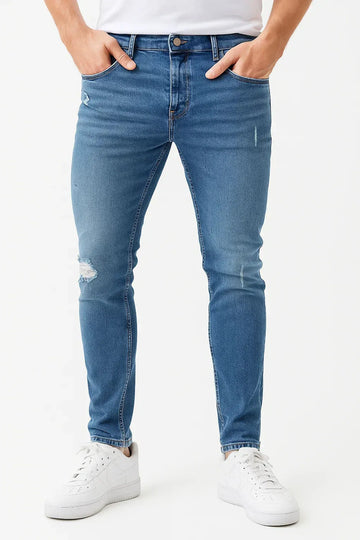 Slim fit jeans met distressed details