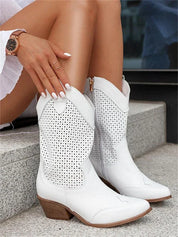 Chique cowboylaarzen met een trendy ritsdetail en ademend comfort voor een moeiteloze en modieuze look. Deze laarzen hebben een ademend ontwerp, een handige ritssluiting en passen bij diverse outfits.