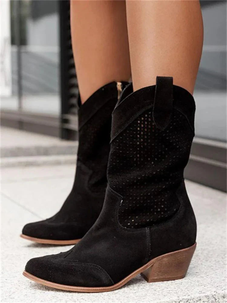 Chique cowboylaarzen met een trendy ritsdetail en ademend comfort voor een moeiteloze en modieuze look. Deze laarzen hebben een ademend ontwerp, een handige ritssluiting en passen bij diverse outfits.